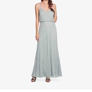 ART DECO BEADED BLOUSON GOWN IN FROSTED SAGE